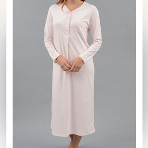 COTN 100% Pima Cotton Classic Long Henley Pink Nightgown Size Medium